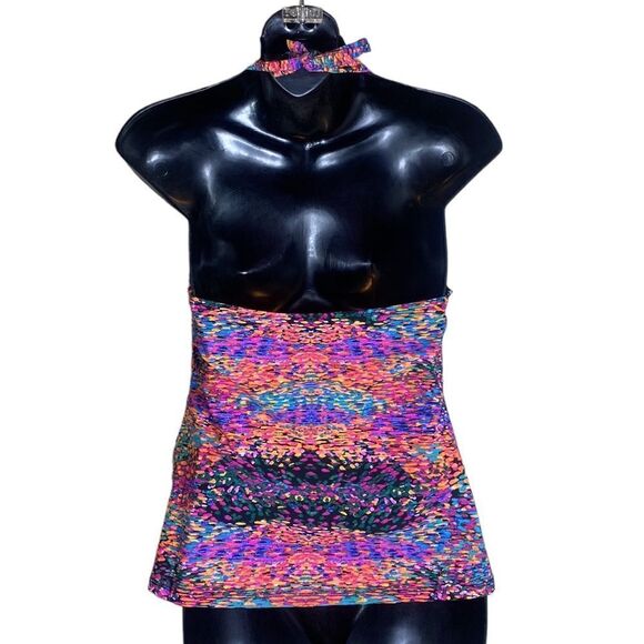 Spanx assets women’s medium colorful glamour ruffle tankini halter top slimming - Picture 3 of 4